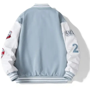 Personalizar su logotipo de algodón de lana Varisty Chaqueta de manga larga con cuello de banda Letterman chaqueta para los hombres - Product Image 2