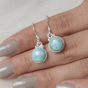 Pendientes de gota religiosos bohemios de Plata de Ley 925 de alta calidad, joyería de piedras preciosas Larimar para niñas, suministro a granel, moda elegante - Product Image 5