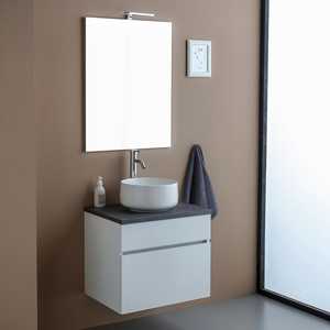 Mueble de Baño Suspendido en Pared de 60cm, Color Blanco con Cajón y Encimera Antracita, Conjunto de Baño Elegante - Product Image 1