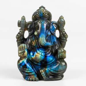 รูปปั้นพระพิฆเนศแกะสลักด้วยมือของขวัญทางธุรกิจพร้อมงานฝีมืออัญมณีกึ่งมีค่าสไตล์ลาบราดอไรต์แกะสลักทำในอินเดีย - Product Image 3