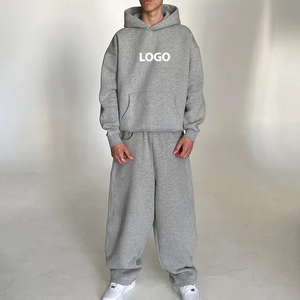 Ensemble pantalon de survêtement à capuche et survêtement style baggy avec logo personnalisé Ensemble pantalon jogging évasé en éponge avec logo personnalisé - Product Image 3