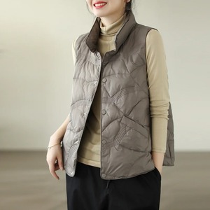 Chaqueta de plumón de mujer sin mangas negra larga ultraligera para invierno 2024 transpirable impresa - Product Image 1