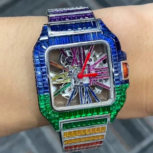 Relojes Moissanite de lujo al por mayor | VVS Iced Out Skeleton Pass Diamond Tester | Reloj Rainbow - Product Image 1