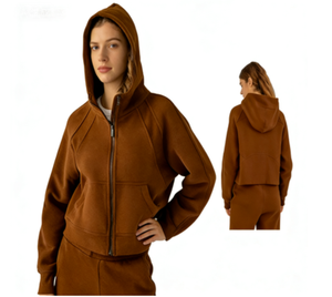 Sweat à capuche oversize pour femme en molleton tricoté Lulu, avec logo imprimé sur mesure, col montant zippé, séchage rapide, respirant et imperméable - Product Image 4