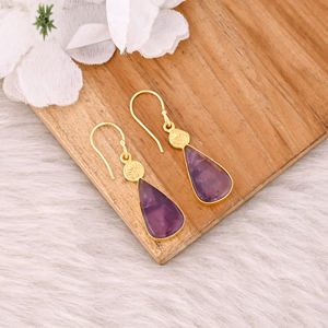 Pendientes Colgantes de Amatista Hechos a Mano para Mujer, con Baño de Oro Amarillo sobre Latón, Joyería de Moda para Boda - Product Image 6