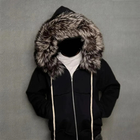 Sweat à capuche en molleton français 360g personnalisé, effet usé, avec capuche en fourrure amovible, pour homme, hiver, haute qualité