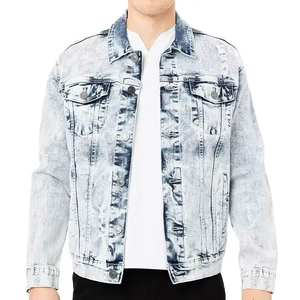 Vente en gros d'usine Vestes en jean noires personnalisées de haute qualité pour hommes Vestes en jean pour garçons Vêtements de rue délavés Veste en jean décontractée - Product Image 1