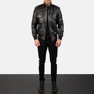 Chaqueta de cuero suave para hombre Slim Fit Biker Classic Luxury Leather Bomber con cuello levantado High Street Style hecho a mano. - Product Image 6