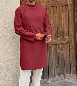 Ensemble de pyjama afghan de couleur marron fait à la main et vêtements islamiques Kurta Kuchi Tribal respirant 100% robes punjabi en coton - Product Image 2