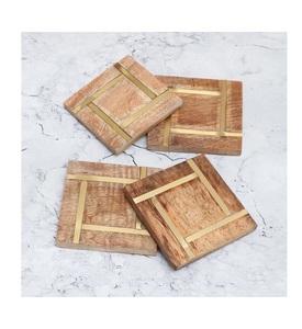 Ensemble de 4 sous-verres en bois tasse thé ensemble Table | DIY sous-verres porte-thé sur Table | Indien - Product Image 3