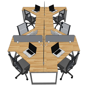 Contemporary 6-Piece Wooden Cluster <b>Desk</b> Module with Rubberwood <b>Shelf</b> & Iron Legs (Assembly Required) - Product Image 3