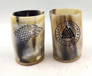 Cuerno de vidrio vikingo bebiendo cuerno taza tiro taza de cerveza con borde de latón uso de agua precio bajo por Crescent Crafts - Product Image 1