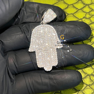 Colgante de Mano Hamsa de Plata de Ley 925 Bañado en Rodio con Diamantes de Moissanita Brillantes de Corte VVS y Estilo Hip Hop Iced Out - Product Image 2