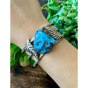 Vintage Kingman Turquoise & Sterling Silver Nugget Fashion <b>Cuff</b> Bracelet - Product Image 3
