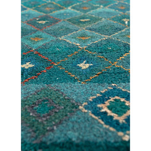 Tapis Manchaha bleu noué à la main en laine et soie de bambou, épaisseur 10 mm, motif géométrique abstrait, rectangulaire, pour couloir et maison, modèle Les-821 - Product Image 3
