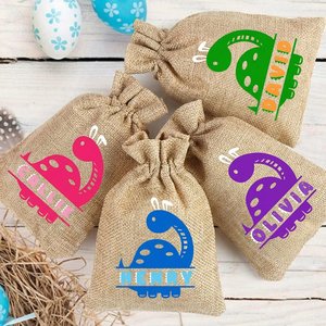 Personalized Large Capacity Rabbit-Eared Dinosaur <b>Drawstring</b> Gift Bag Cute Cartoon Easter Hunting Party Favors for Boys Girls - Product Image 1