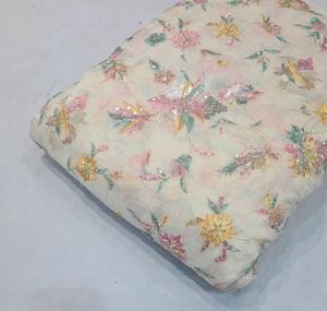 Tinh khiết Viscose mô với tay làm việc Vải tương phản thiết kế thêu tinh khiết Viscose mô Ấn Độ - Product Image 3