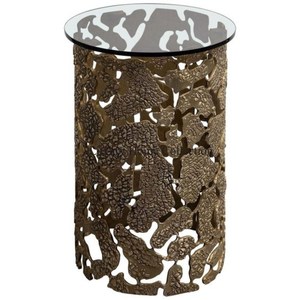Table d'appoint en métal Design décoratif feuille avec finition antique en laiton et dessus en verre Home Hotel and Villa Decorative Supplies - Product Image 1