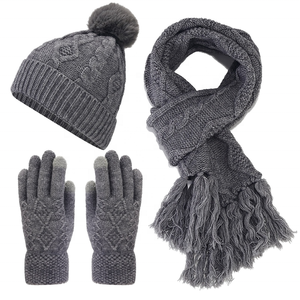 Conjunto de 3 Piezas de Invierno Tejido para Niños y Niñas, Gorro Acrílico con Pompón, Bufanda Térmica y Guantes, con Logotipo Personalizado - Product Image 2