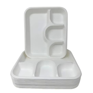 Barquette alimentaire jetable à 4 compartiments, biodégradable, pour la restauration et les plats à emporter, fabriquée à partir de pulpe de bagasse, Inde - Product Image 1