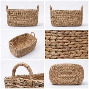 Natural Water Hyacinth Seagrass <b>Storage</b> <b>Basket</b> <b>Rectangular</b> Bin Chunky Braid Arch Handle Table Planter Pure Art Setup Room Decor - Product Image 3