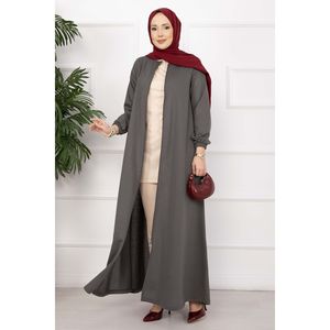 Abaya Clásica con Cierre en Gris Humo, Tejido de Seda - Product Image 3