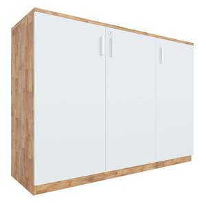 Armoire à dossiers minimaliste à 2 niveaux en bois et similicuir verrouillable 120x40x87cm - Product Image 1