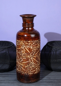 แจกันไม้แกะสลักด้วยมือสูงและหนักสำหรับบ้านและสำนักงานแจกันดอกไม้ไม้ยาวเรียบง่ายของตกแต่งบ้านสำนักงาน - Product Image 6