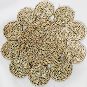 Artex Dong Thap Natural Woven Seagrass Round <b>Placemat</b> & <b>Coaster</b> <b>Set</b> for Table Decor - Product Image 1