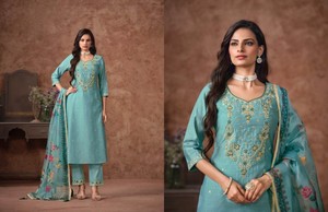 เสื้อคลุมผ้าออร์แกนซ่าปักลายหรูหราพร้อม dupatta สำหรับงานแต่งงานและงานปาร์ตี้ของอินเดียและปากีสถาน - Product Image 5