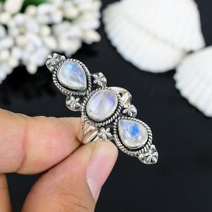 แหวนพลอยมูนสโตนสีรุ้งแหวนอัญมณีสไตล์โบฮีเมียนของขวัญวันครบรอบการออกแบบที่เรียบง่ายหรูหราสำหรับสวมใส่ในชีวิตประจำวัน - Product Image 3