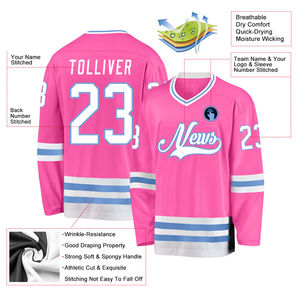Maillot de hockey sur glace personnalisé avec logo, 100% polyester, manches longues, col en V, respirant, séchage rapide, maillot de hockey lavé - Product Image 4