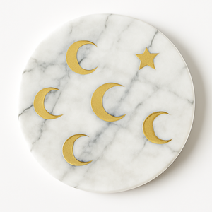 Posavasos de Ramadán Mubarak en árabe con elegante diseño de piedra de mármol dorado para decoración festiva del hogar por Decor World Expo - Product Image 3