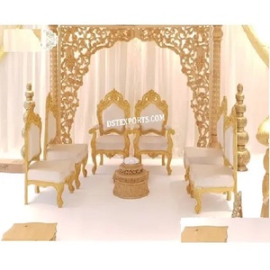 เก้าอี้ไม้สักสำหรับงานแต่งงานเฟอร์นิเจอร์ที่นั่ง Mandap แบบดั้งเดิมที่สวยงามอินเดียแกะสลัก - Product Image 1