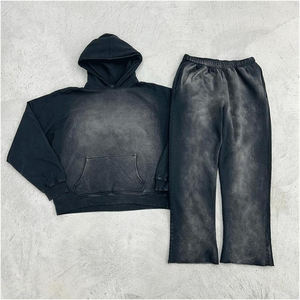 Design tendance de haute qualité Style Hip Hop pour hommes lavage à l'acide et décoloration au soleil personnalisé Fitness sport pantalons évasés ensemble de survêtements - Product Image 5
