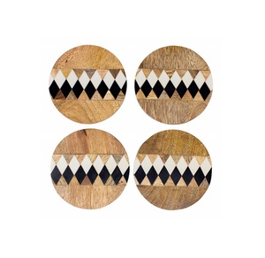 Juego de 4 posavasos de madera a rayas de madera pura de forma redonda con calidad antigua al costo más bajo - Product Image 6