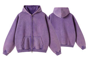 Sudadera con capucha para hombre, 340 g/m², forro polar 100% algodón, corte holgado, gruesa, extragrande, color liso, con cremallera, alta calidad, lavado ácido vintage, invierno - Product Image 3