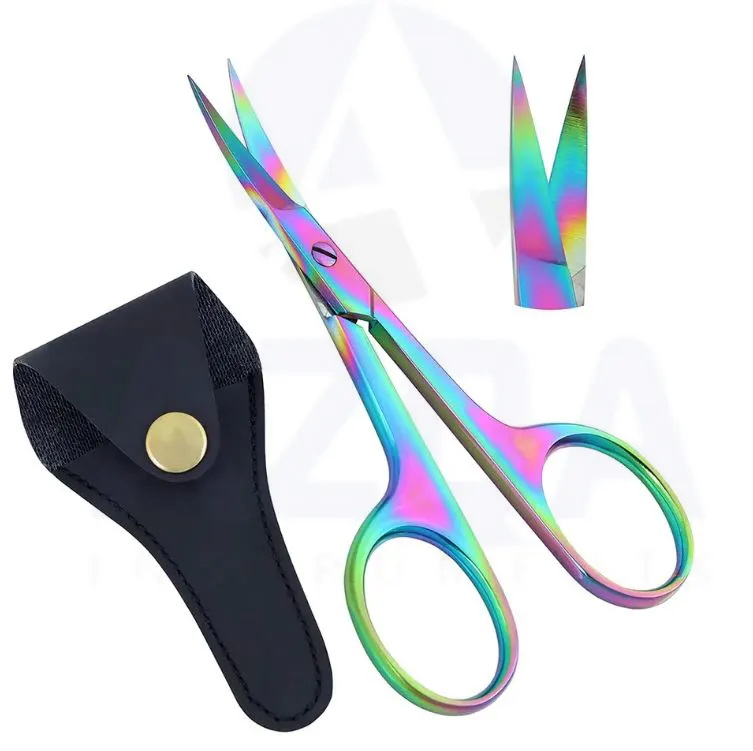 Rainbow color coated cuticle scissors stainless steel eyebrow hair cutting scissors manicure and pedicure nail care scissors