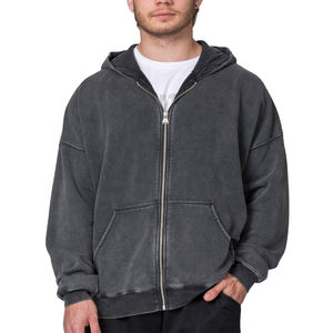 Sweats à capuche surdimensionnés avec fermeture éclair pour hommes, personnalisables avec logo, prix de gros, coupe ample, sweats à capuche à fermeture éclair délavés à l'acide, épaules tombantes - Product Image 1