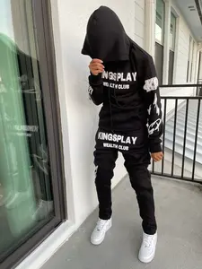 Ensemble de survêtement personnalisé avec impression 3D en relief, 100% coton molletonné, ourlet brut, pantalon de survêtement à capuche, vêtements de sport, pantalon de survêtement et sweat-shirt - Product Image 4