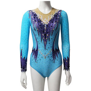 Nouvel arrivage de justaucorps de danse de créateurs de mode vente en gros de strass justaucorps de compétition de danse avec manches sans sublimation - Product Image 6