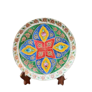 Assiette en bois peinte à la main de bel art, assiette en bois peinte à la main en gros, assiette en bois d'art culturel - Product Image 6