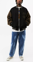 Veste en cuir véritable pour homme, style Letterman, coupe-vent, universitaire, de travail, baseball, basketball, bomber, varsity
