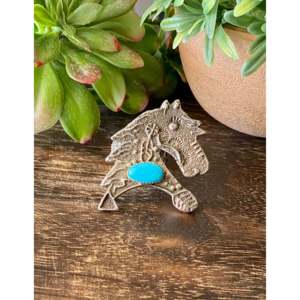 Delbert Arviso Kingman Turquoise Sterling <b>Silver</b> Tufa Cast Horse <b>Ring</b> Size 9.75 Bezel Setting Inlay Everyday Wear <b>Statement</b> <b>Ring</b> - Product Image 1