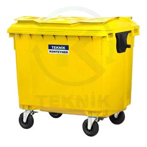 Conteneur à déchets en plastique de luxe de 1100 L, fabrication turque, vente chaude, jaune, idéal pour les poubelles extérieures, poubelle de qualité avec couvercle - Product Image 1