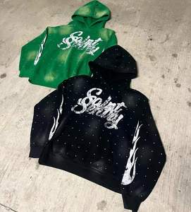 Sudadera con capucha personalizada para hombre de alta calidad con estampado vintage de 420gsm, efecto de desvanecimiento del sol, patrón sólido bordado impermeable - Product Image 1