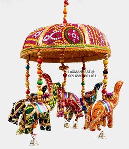 Tentures de porte ronde éléphant tentures d'éléphant décoratives rondes en gros tentures d'art populaire jaipuri pour décorations de porte - Product Image 1