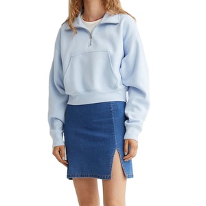 Vente en gros de sweats à capuche décontractés doublés avec demi-fermeture éclair pour femmes avec logo personnalisé pour l'hiver coton polyester de qualité supérieure - Product Image 5