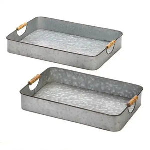 Lot de 2 plateaux de service galvanisés Oxodise fini plat antique de grande taille et assiettes pour le service des aliments en vaisselle - Product Image 1