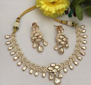 Classic Premium Quality Gold Plated Kundan Stones Necklace <b>Set</b> With Earrings for Wedding Party Wear Collection For <b>Women</b> - Product Image 1